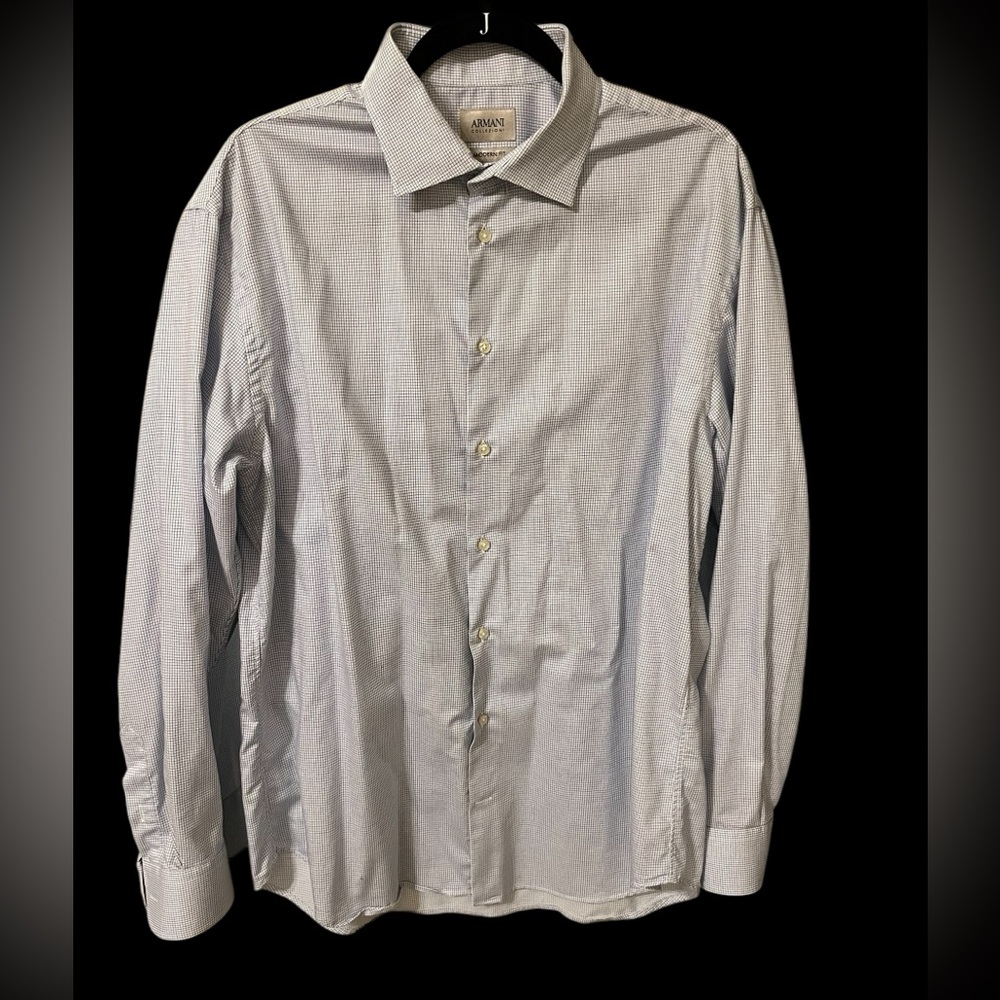 ARMANI Collezioni Modern Fit Dress Shirt Size 17/43 White and Blue Check